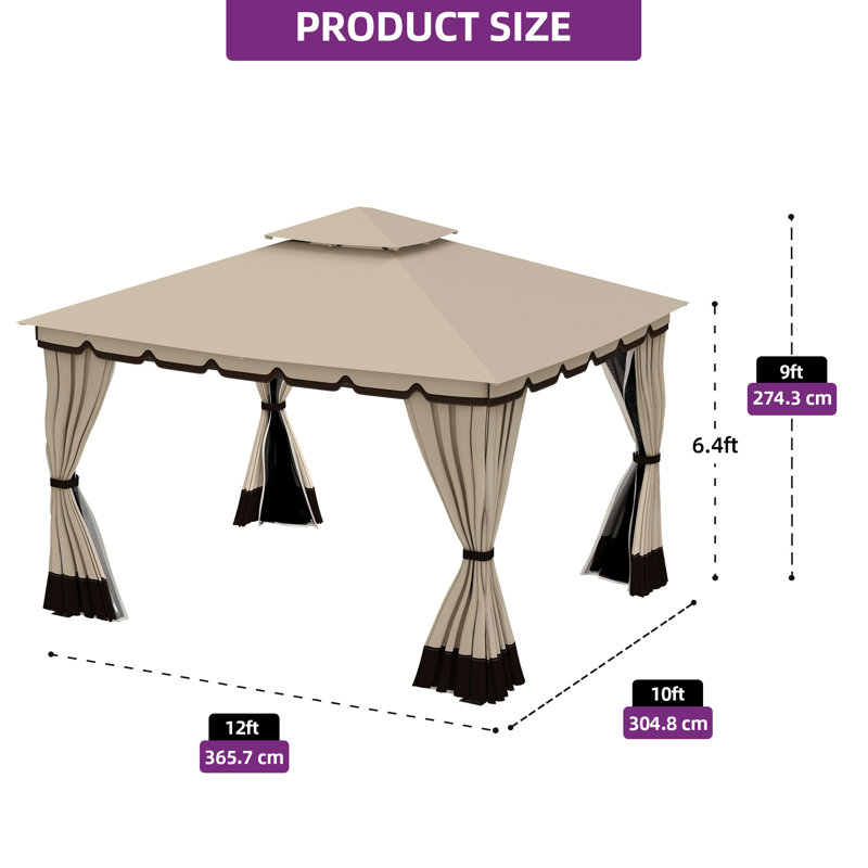 Extérieur 10 pi L 12 pi. D Pavillon de jardin en métal, Beige
