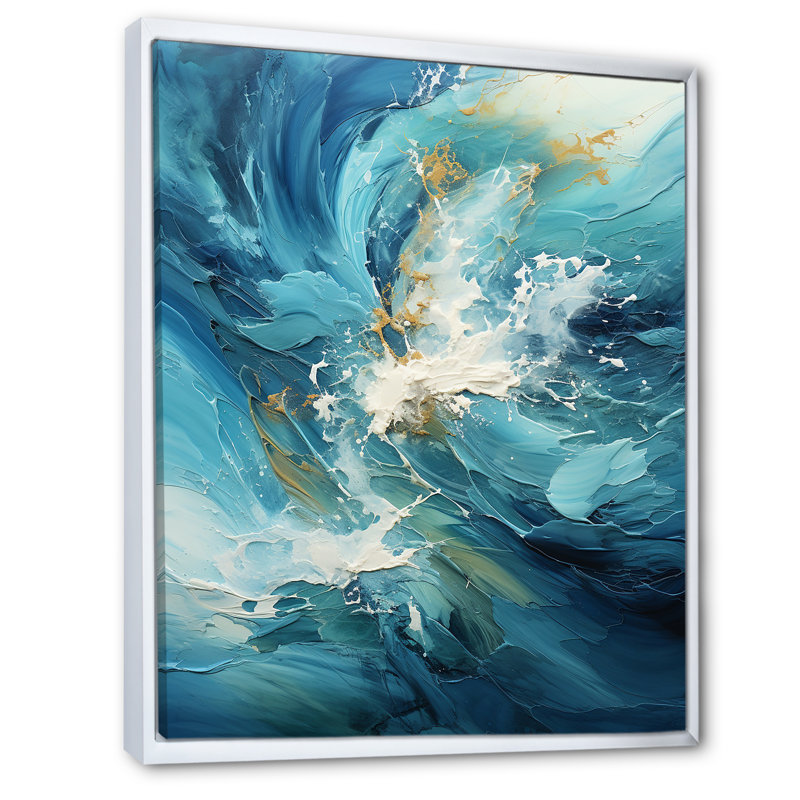 Océan blanc et courants bleus sur toile, H 44 po x l 34 po x P 1,5 po, Cadre flottant blanc