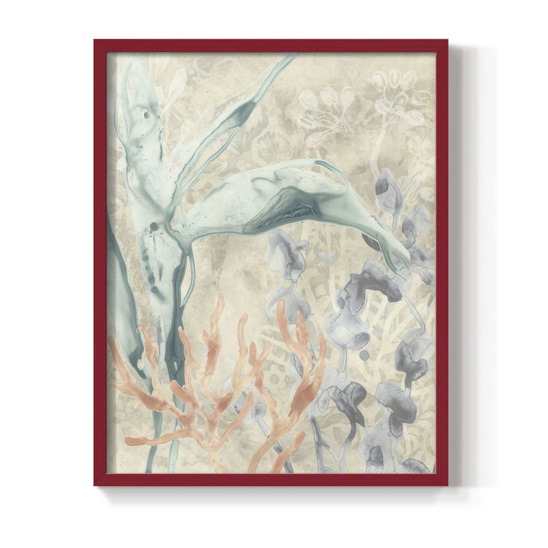 «Ocean Lace I», reproduction encadrée - bois massif, H 15 po x l 12 po, Rouge