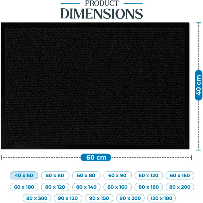 Doormat, 120cm W x 180cm L, Black
