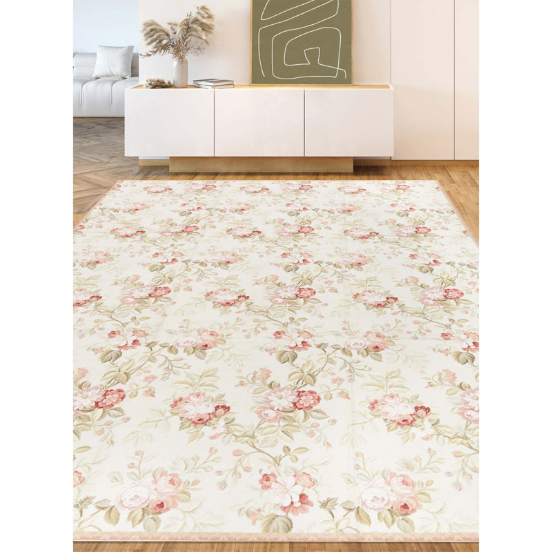 Wool Floral Area Rug in Ivory/Pink/Light Green