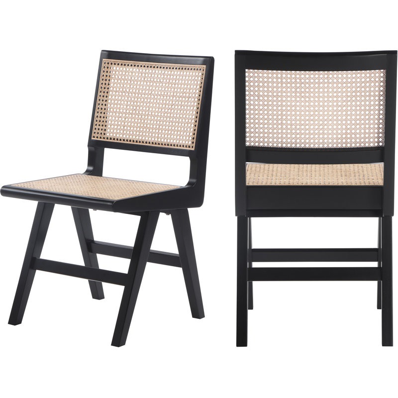 Chaise d'appoint à dossier plein en bois massif Abraxas, Canne noire naturelle