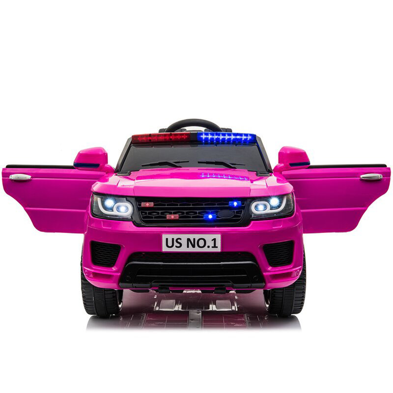 Voiture de police 12 V pour enfants avec télécommande, Rouge rose
