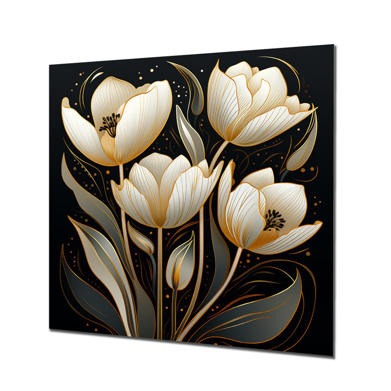 «White Glam Tulip», art mural noir, Métal métal, H 36 po x l 36 po x P 1,5 po