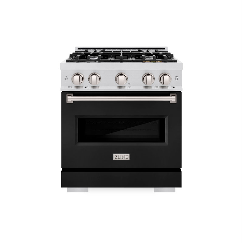 ZLINE 30 in. 4.2 cu. ft. Classic Dual Fuel Range with 4 Burner Gas Cooktop and Electric Convection Oven in Satin Stainless Steel with Door