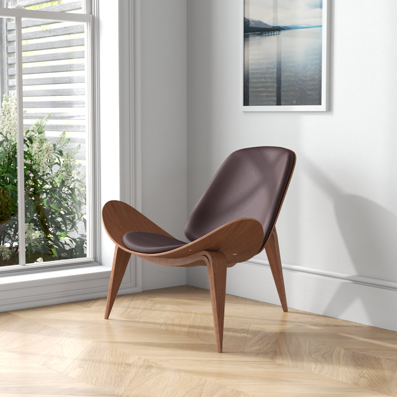 Méridienne Mid-Century moderne avec dossier incurvé, revêtement en similicuir et structure en bois massif, fauteuil de lecture confortable pour le salon, la chambre à coucher et le bureau