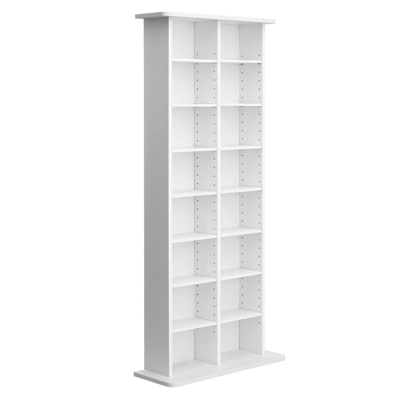 Media Storage Cabinet, 8-Tier DVD Shelf Organizer, 22.01 x 8.74 x 50.98 in Multimedia Storage Organizer for CDs, DVDs, Books & Games, CD Shelf for Living Room, Home Office, Recording Room, White