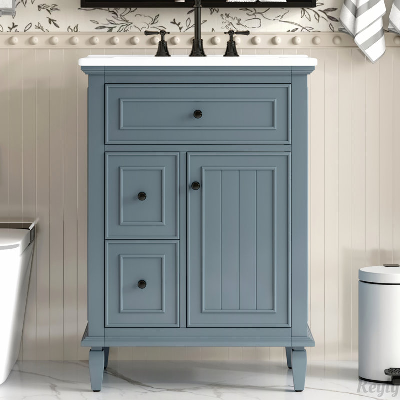 Meuble-lavabo 24 po avec lavabo, tiroir et tablette réglable 24 po, Bleu gris / noir