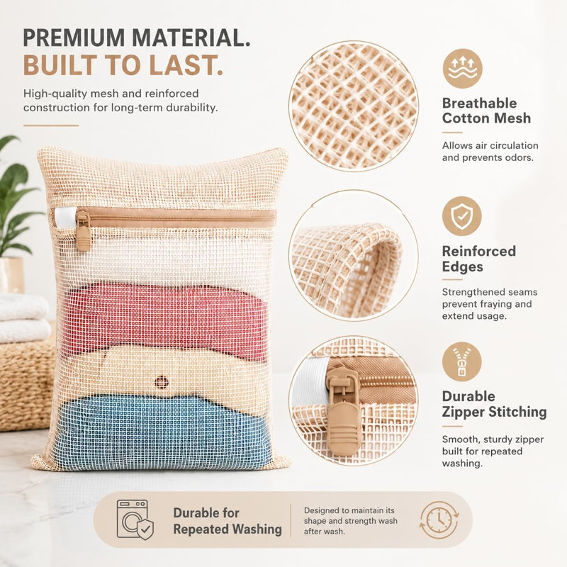 4 Pack Extra Large Cotton Mesh Zipper Laundry Wash Bags 20×23.6 Inch