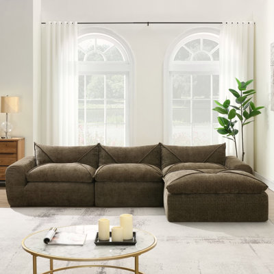 116'' Fully Compressed Legless Sofa With High Density Foam, No Assembly, Free Combination, And Particle Chenille Upholstery