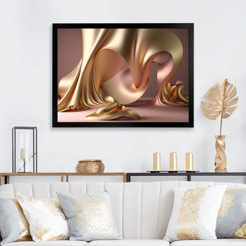 «Smooth Liquide Gold» dans de douces nuances d'or et de taup, Toile avec cadre photo noir, H 30 po x l 40 po x P 1,5 po