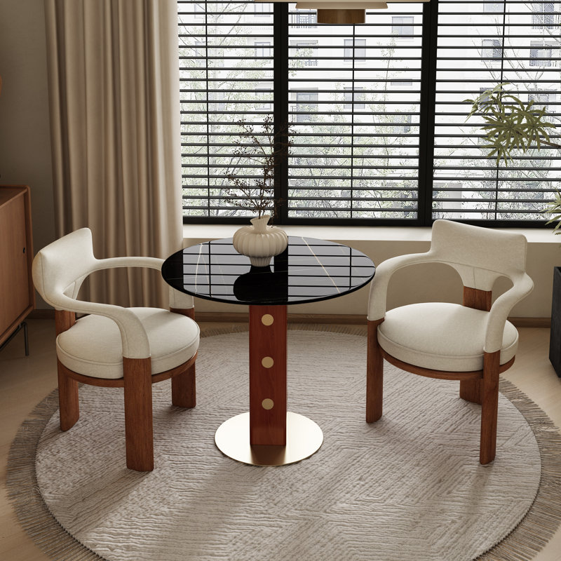 Table de salle à manger contemporaine de 33 po avec pieds en noyer et accents dorés Contemporary Luxe, Noir