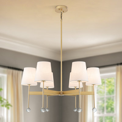 6 - Light Dimmable Classic / Traditional Chandelier With White Linen Shades
