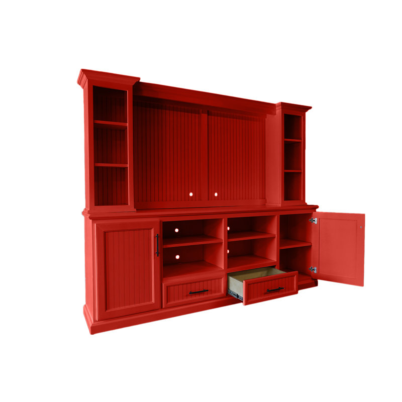 Crédence en bois massif deux pièces, Rouge de Falun, 76" H x 82.5" W x 12.75" D