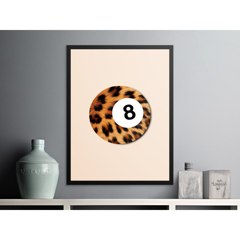Leopard Print Number Eight Ball Modern Wall Art Framed Poster, 50.8 cm H x 40.64 cm W, Beige