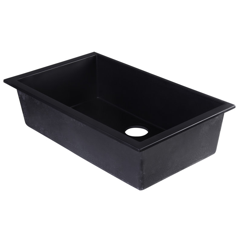 30'' L Single Bowl Granite Kitchen Sink, Black