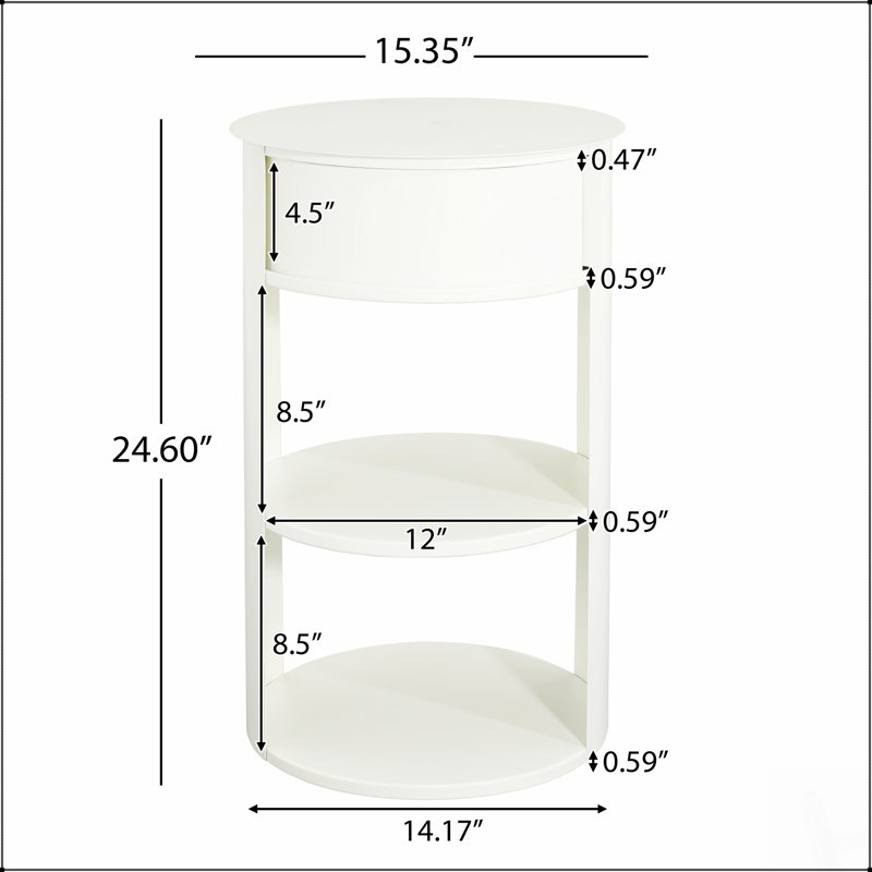 Table d'appoint ronde d'intérieur en métal à 3 niveaux avec porte coulissante pour espaces modernes et minimalistes