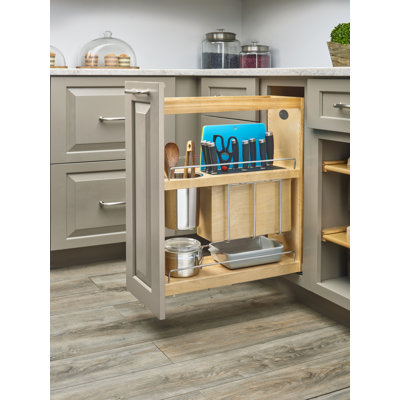 Rangement coulissant pour porte-couteaux en bois avec fermeture en douceur