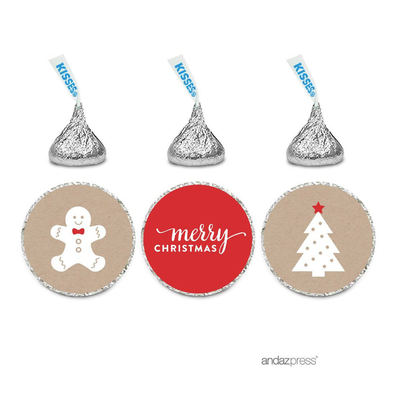 216 pièces joyeux noël pain d'épice sur un autocollant d'étiquette de chocolat kraft