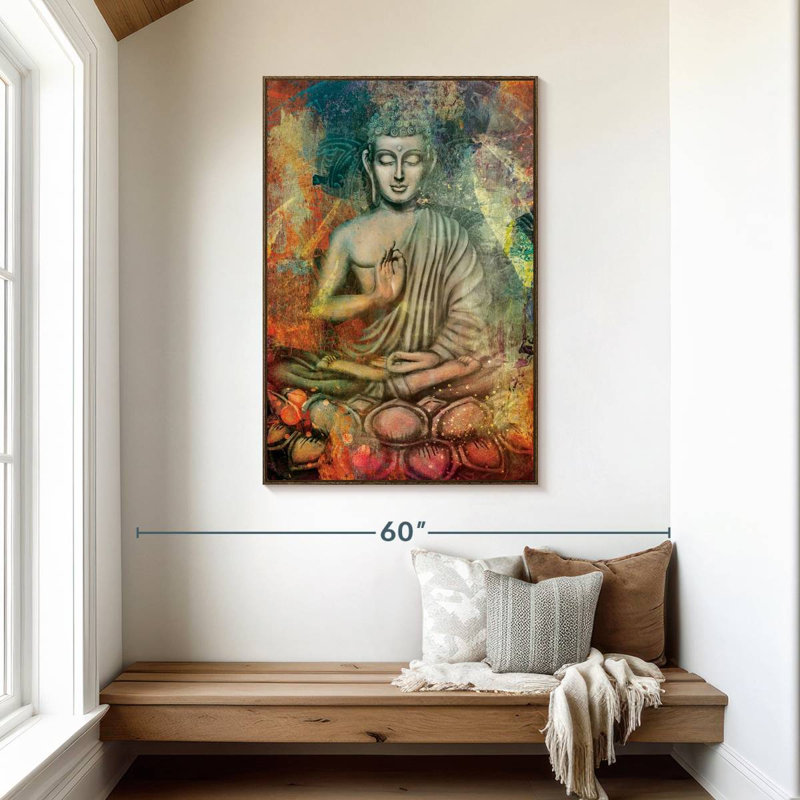 Bouddha assis en couleurs, Cadre flottant noyer, 31" x 46"