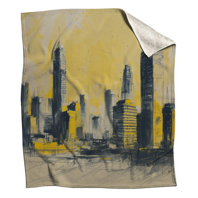 Yellow Cityscape Sketch Blankets