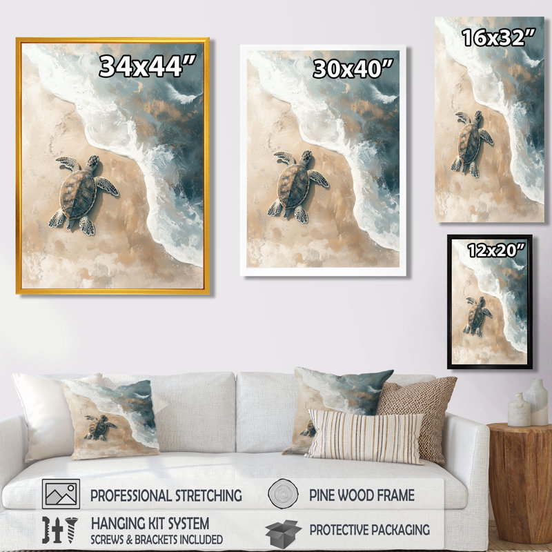 «Cordts Baby Turtle Trails On The Beach II», art mural tortue, H 20 po x l 12 po, Impression encadrée sans passe-partout