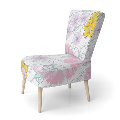 Fleurs roses et jaunes - Chaise d'appoint rembourrée en velours