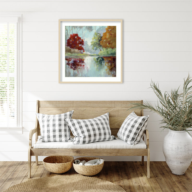 «Morning Mist Lake Reflection» par Mary Parker Buckley, reproduction d'art encadrée sur bois, H 33 po x l 33 po