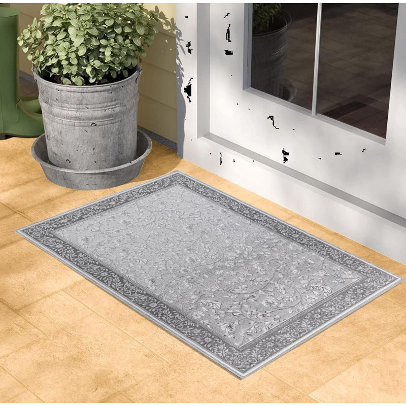 Floral Flatweave Area Rug, Rectangle 60 x 110 cm