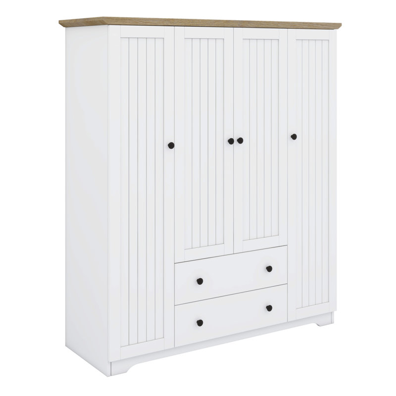 Armoire penderie avec tiroirs et porte, Blanc