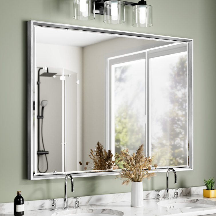 Lohoski Rectangle Wall Mounted Mirror with Aluminum Metal Frame, Beveled Decorative Accent Mirror, Horizontal and Vertical