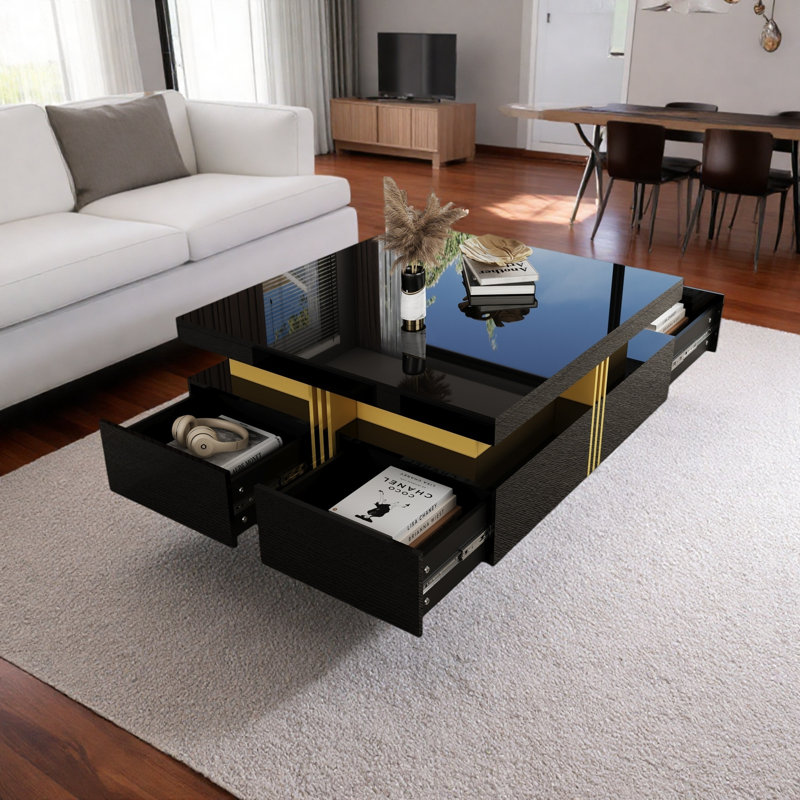 Table basse moderne carrée avec rangement et 4 tiroirs