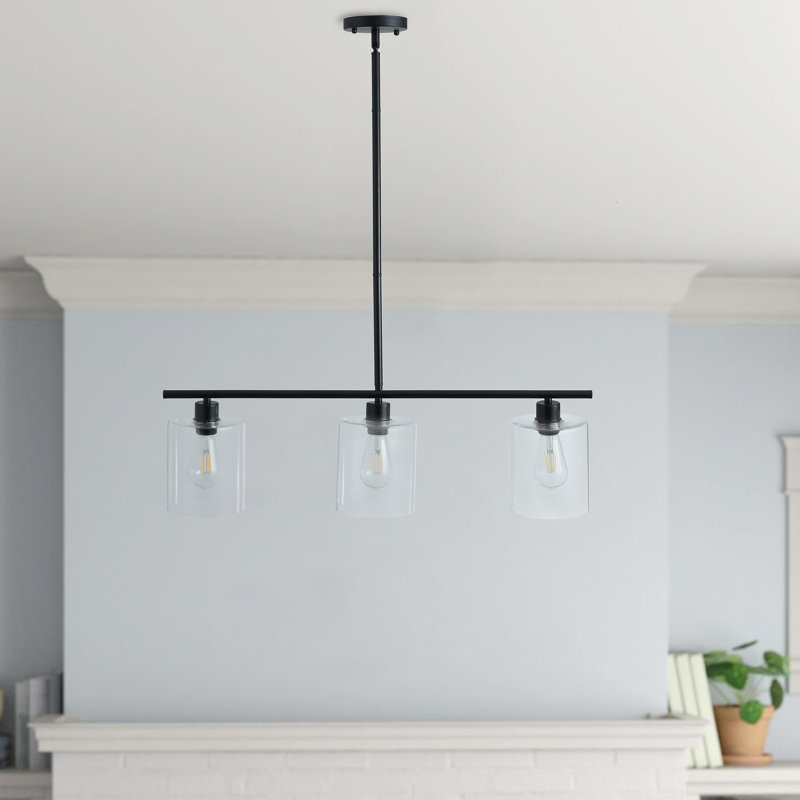 Luminaire suspendu linéaire avec abat-jour en verre à 3 lumières pour îlot de cuisine Bly