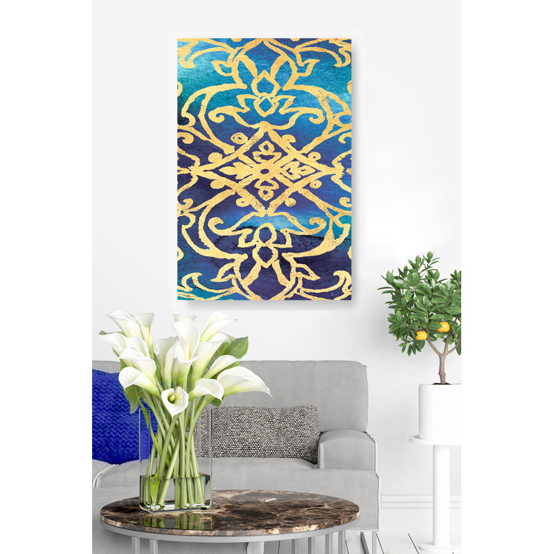 Bleu et or doré, bleu, doré, abstrait, bleu sarcelle, H 16 po x l 24 po x P 1,5 po