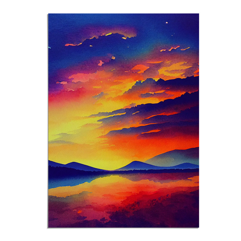 Sunset Over Mountains No.7 - Wall Art, Paper, 42cm H x 29.7cm W, No Matte
