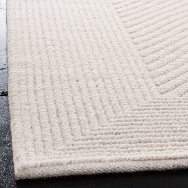 Tapis ivoire en laine et coton tissé à plat à la main Brookneal, Rectangle de 5 pi x 8 pi