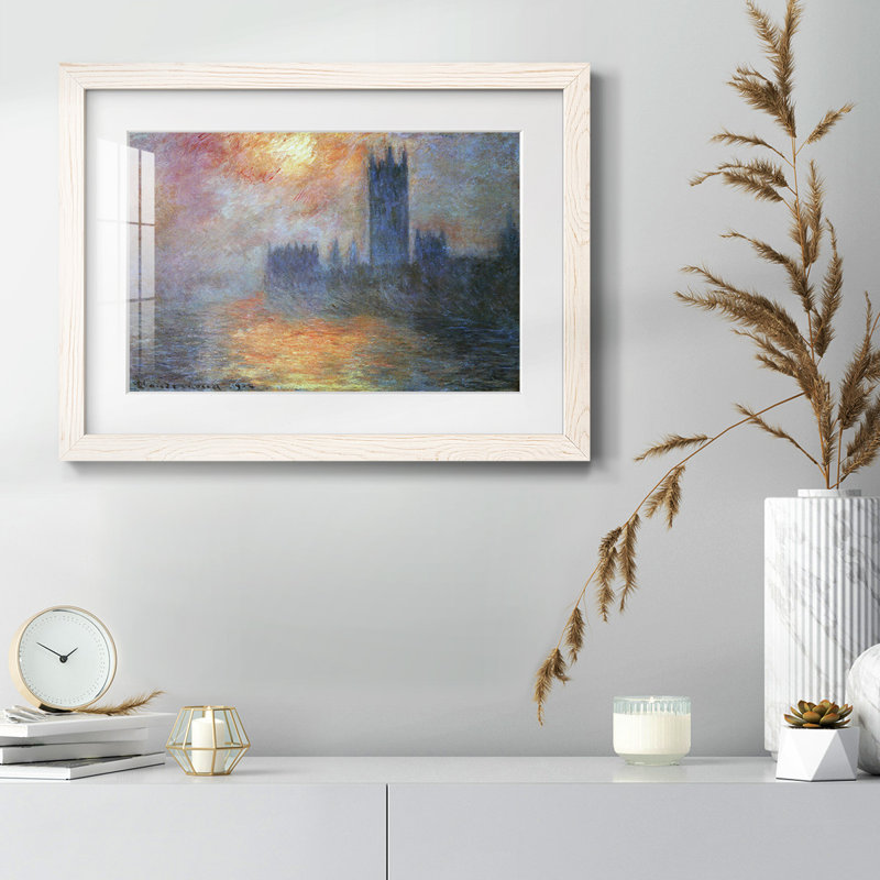Les maisons du Parlement, coucher de soleil par Monet, reproduction d'art sur papier, H 14 po x l 20 po x P 1,5 po, Blanc