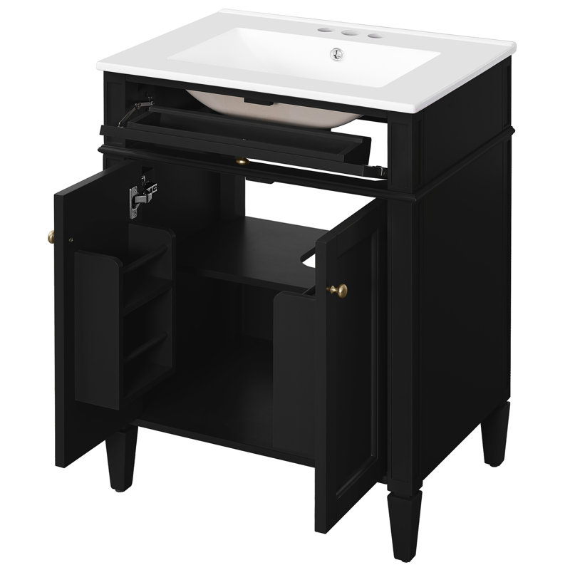 Meuble-lavabo de 24 po avec 2 portes, un tiroir basculant et un lavabo intelligemment conçus pour les salles de bain, des tiroirs coulissants lisses, un support solide et moderne, un design de construction, un rangement réglable