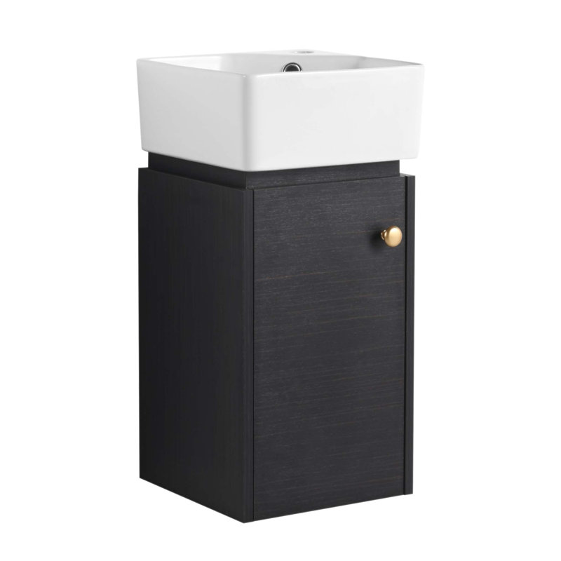 Meuble-lavabo compact de 12 pouces avec lavabo et porte à fermeture en douceur, parfait pour les petites salles de bain et l'utilisation efficace de l'espace