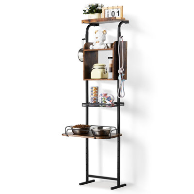 Station d'alimentation pour chien avec rangement pour la nourriture et les accessoires - bols surélevés 7 hauteurs ajustables, mangeoires automatiques appropriées, fabrication en métal noir
