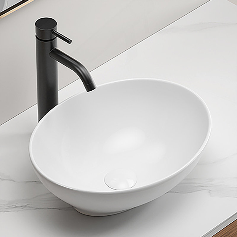 Lavabo de salle de bain ovale en cÃ©ramique blanc, Ã  poser sur le comptoir, 40,6 cm x 33 cm x 14 cm