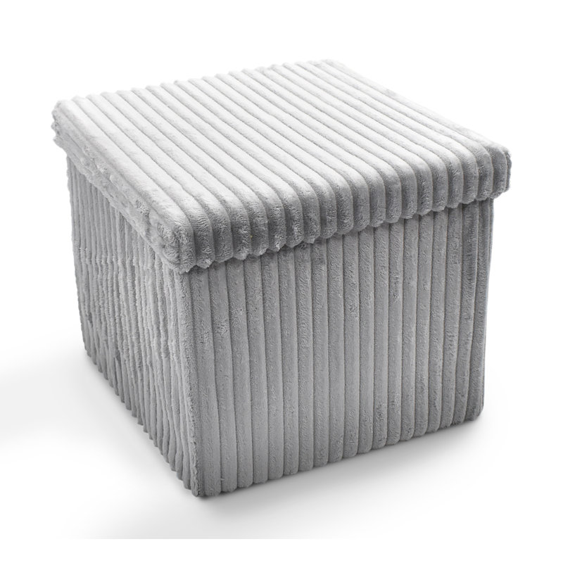 38 CORDUROY STORAGE BOX, Silver, 38cm H x 40cm W x 6cm D