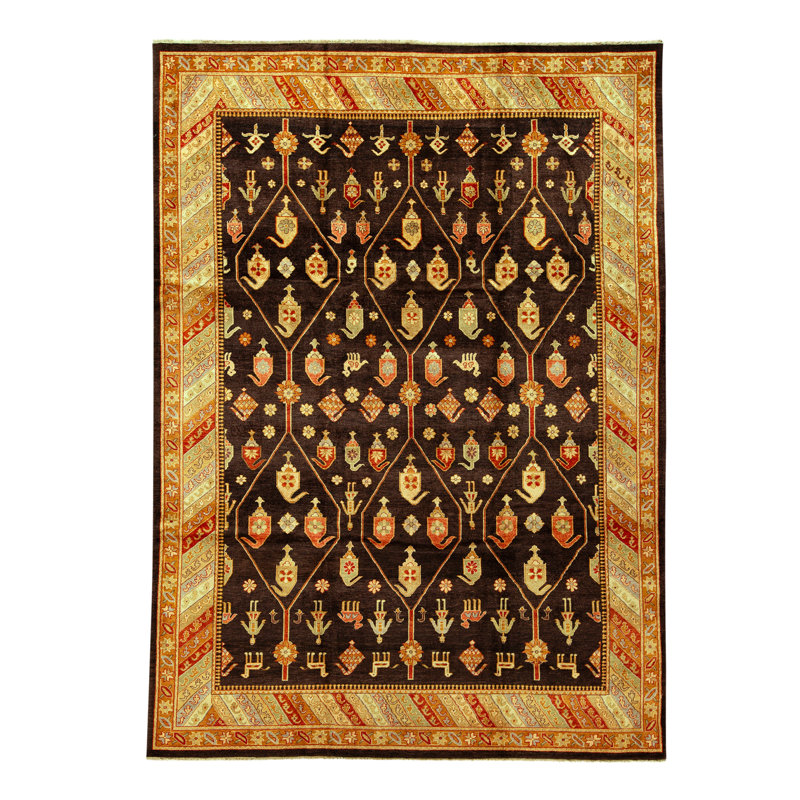Tapis brun et doré de haute qualité noué à la main