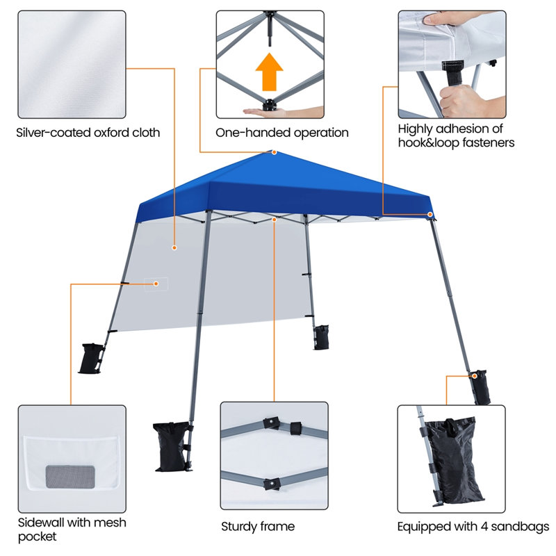 Camdyn 8 Ft. W x 8 Ft. D Iron Pop-Up Canopy with Side Panel, Blue