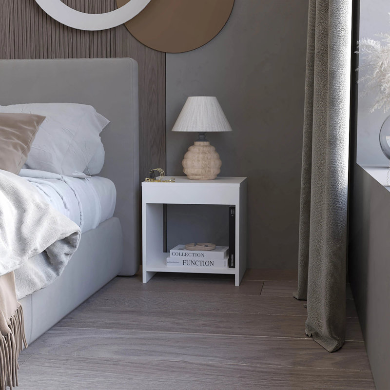 Table de chevet blanche avec rangement ouvert, Blanc