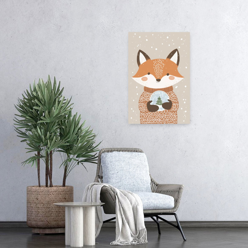 Cute Fox Snow Globe Abstract Contemporary Fox Nature Wildlife Wall Art Print by Mathieu - Wrapped Canvas Print