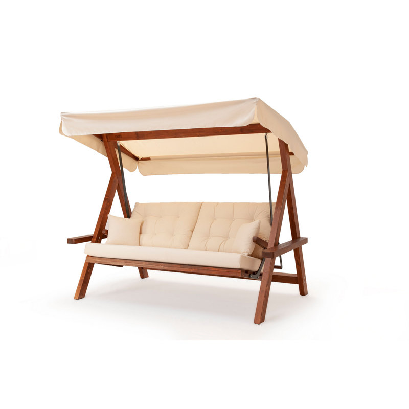 Daney Pine Porch Swing with Canopy, Beige, 210cm H x 230cm W x 130cm D
