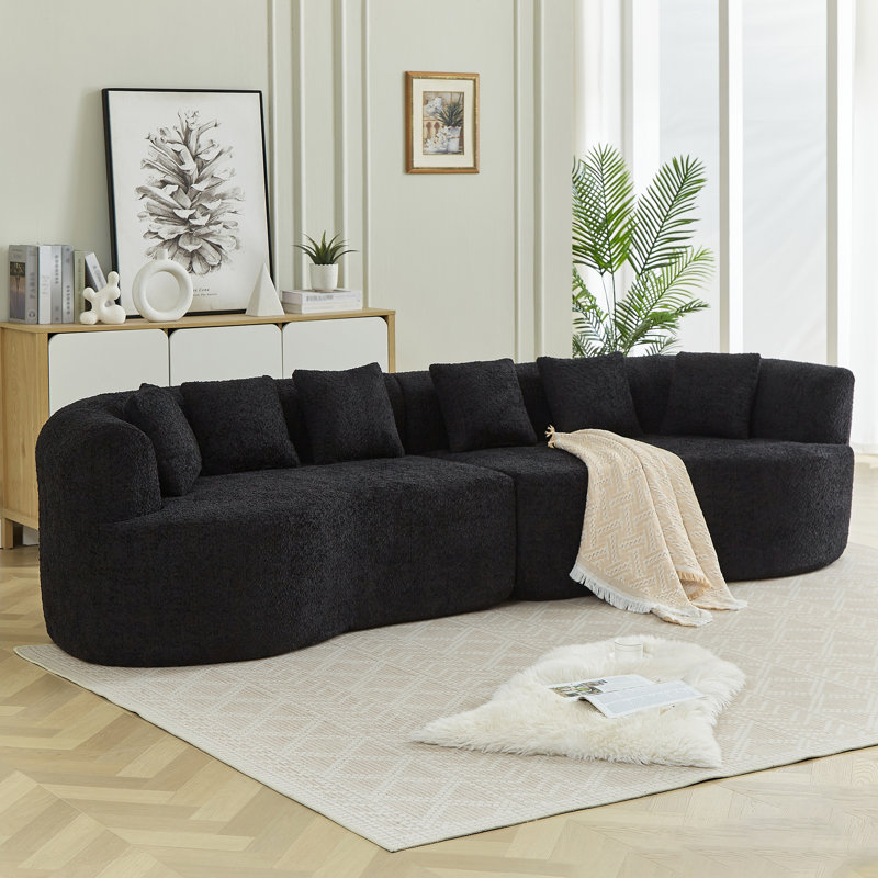 Canapé modulaire incurvé surdimensionné, canapé surdimensionné sans os moderne de 111,5 pouces avec 6 coussins et assise profonde, canapé en chenille de luxe en mousse à mémoire de forme à quatre places, noir