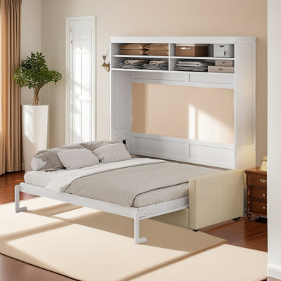 Lit escamotable moderne avec canapé rembourré et tablettes de rangement