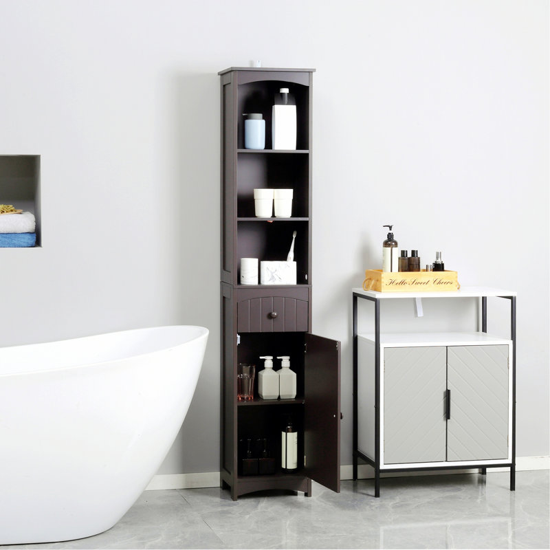 Stylish Storage Cabinet For Bathroom, Bathroom Storage Cabinet, Tall Linen Tower With Shelves And Drawer